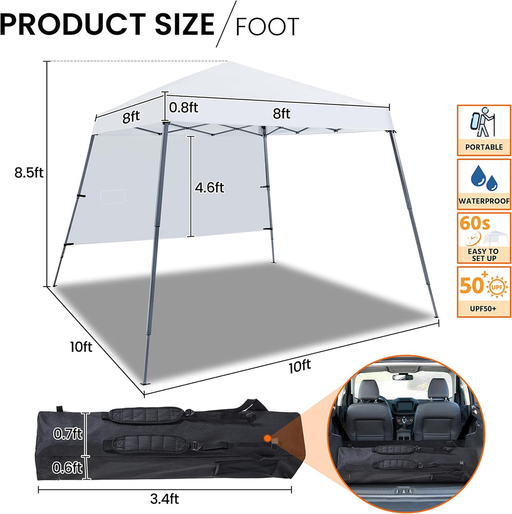 Yaheetech Slant Leg Pop Up Canopy 10x10 Base w/1 Sidewall White