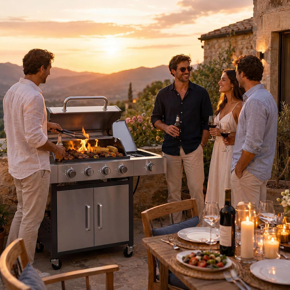 LazySunsets 4-Burner Propane Grill 49,000 BTU Stainless Steel,Silver