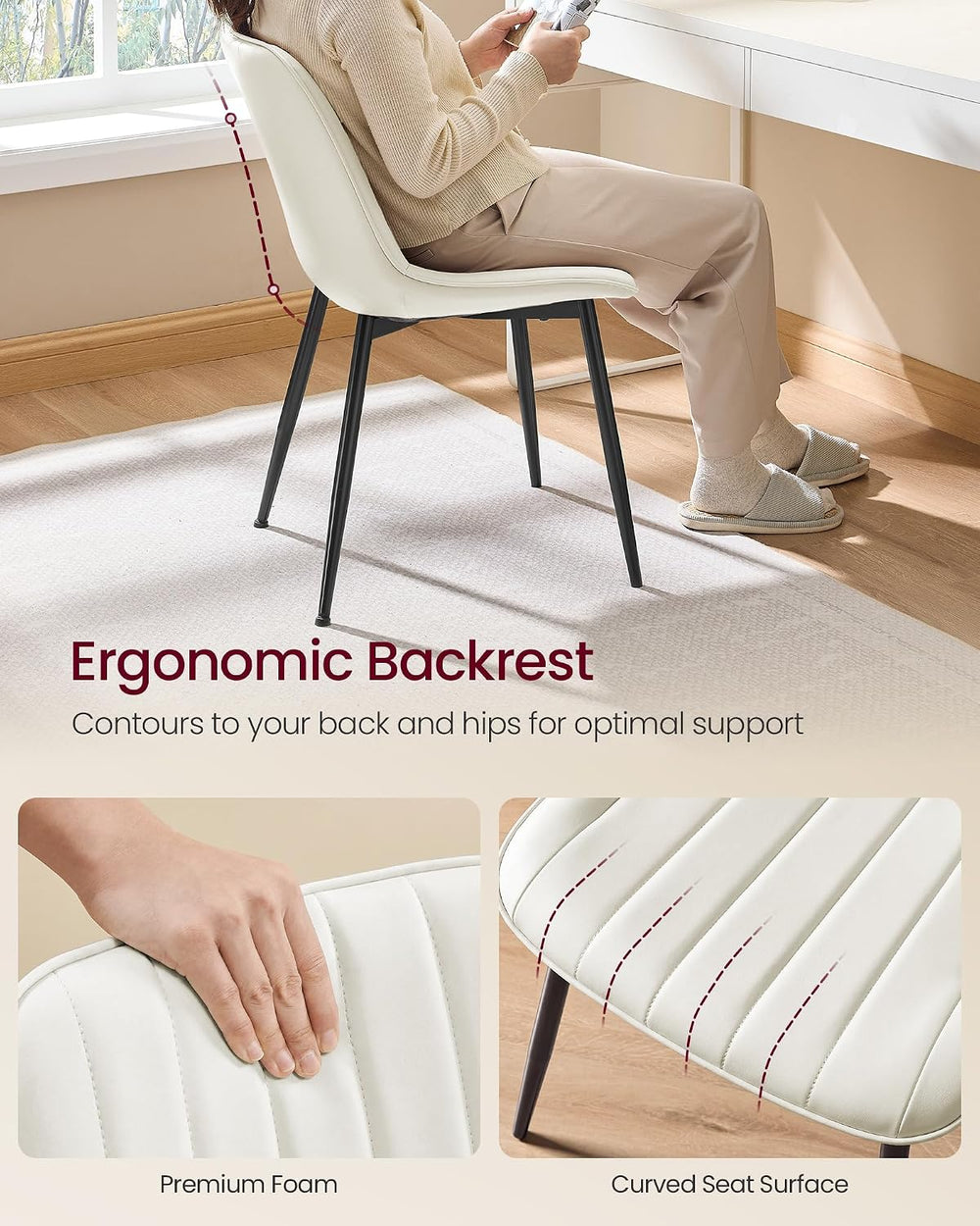 VASAGLE Dining Chairs Set of 2, Upholstered Kitchen Chairs, PU Leather