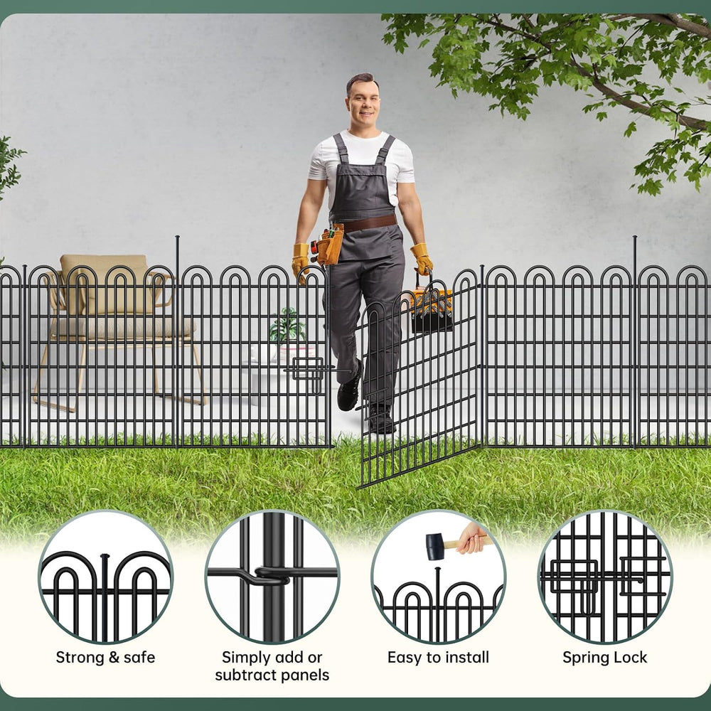 15 Panels Tall Garden Animal Barrier Fence with Gate, 33 in(H) X 36.8 ft(L) N...