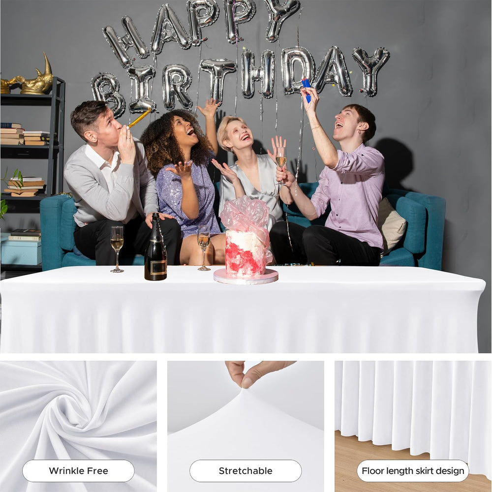 White Spandex Table Covers 6ft Rectangle Table Skirts for Party 2 Pack