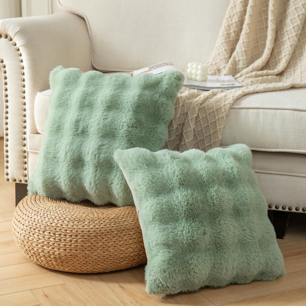 Yaertun Pack of 2 Sage Green Thick Soft Wool Decorative Throw Pillow Covers 2...
