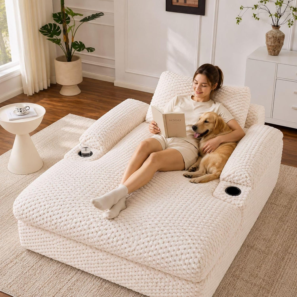 Karl home 59.8" Chaise Lounge Chair Indoor,20.1" Deep Seat, White