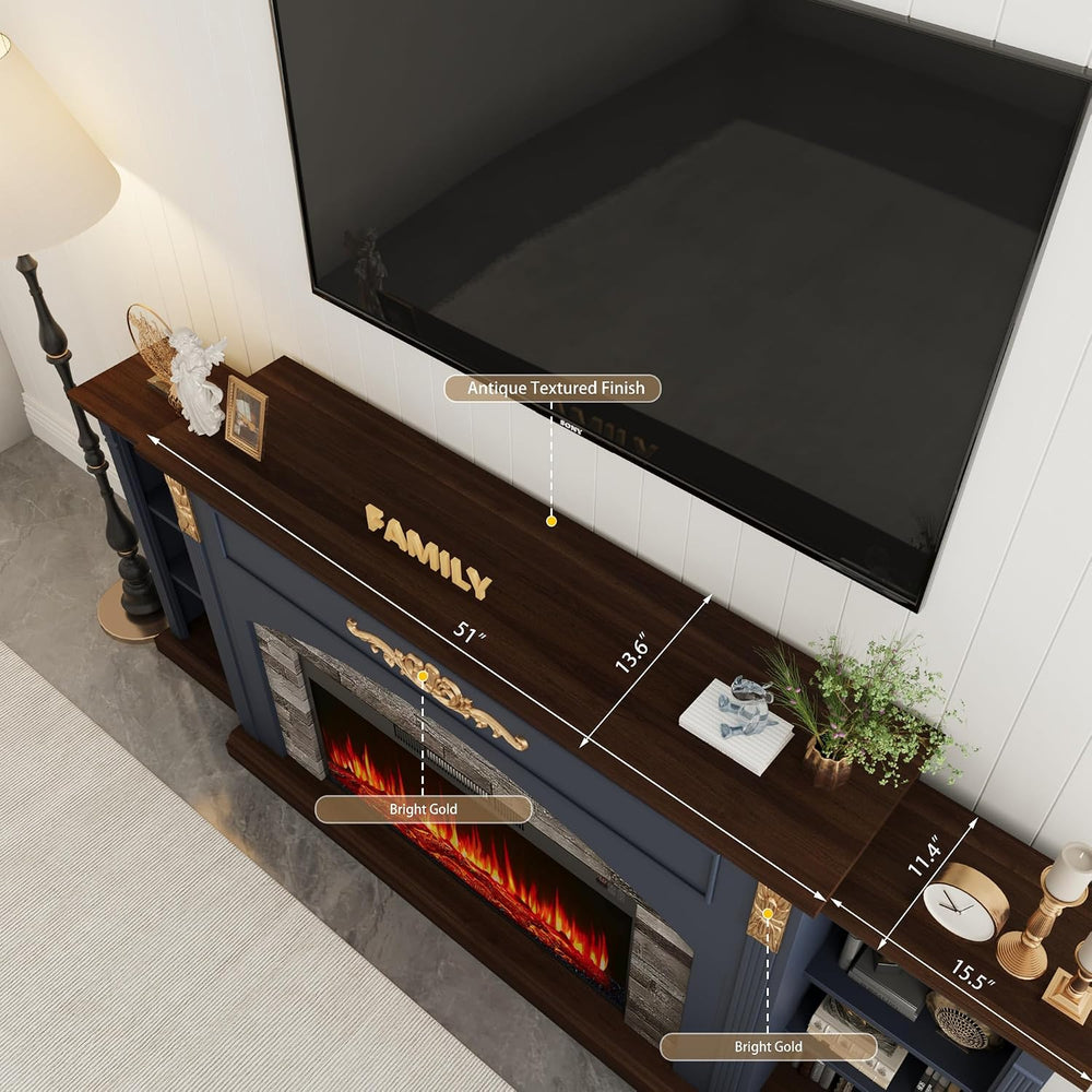 BLANKSPACE 80" Fireplace TV Stand Fits TVs up to 90 Inch,Navy Blue Enter...