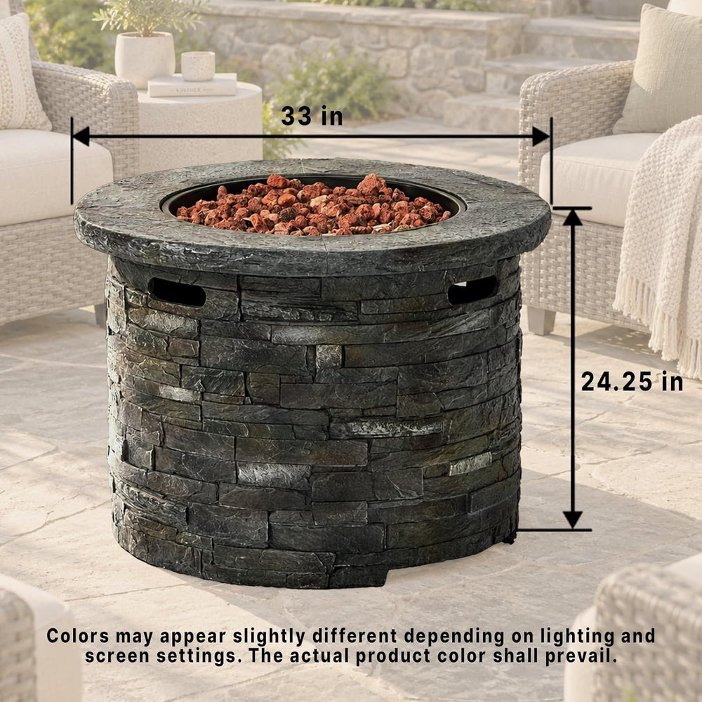 33" Propane Gas Fire Pit Table, 40,000 BTU Round Outdoor Concrete Fire P...