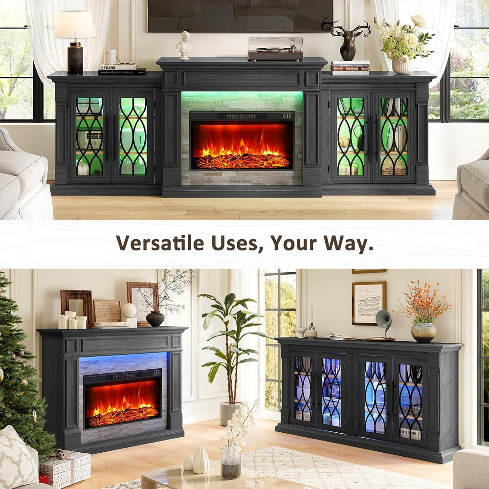 Naice 104" Fireplace TV Stand, Electric Fireplace Mantel with Power Outlet