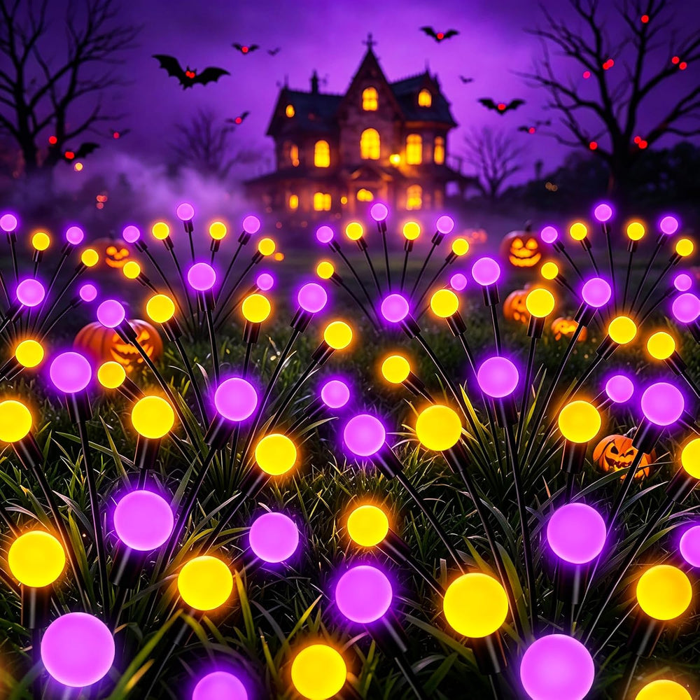 Kohlrabi Halloween Decorations Outdoor, 4 Pack 32 LED Purple and Orange Solar...