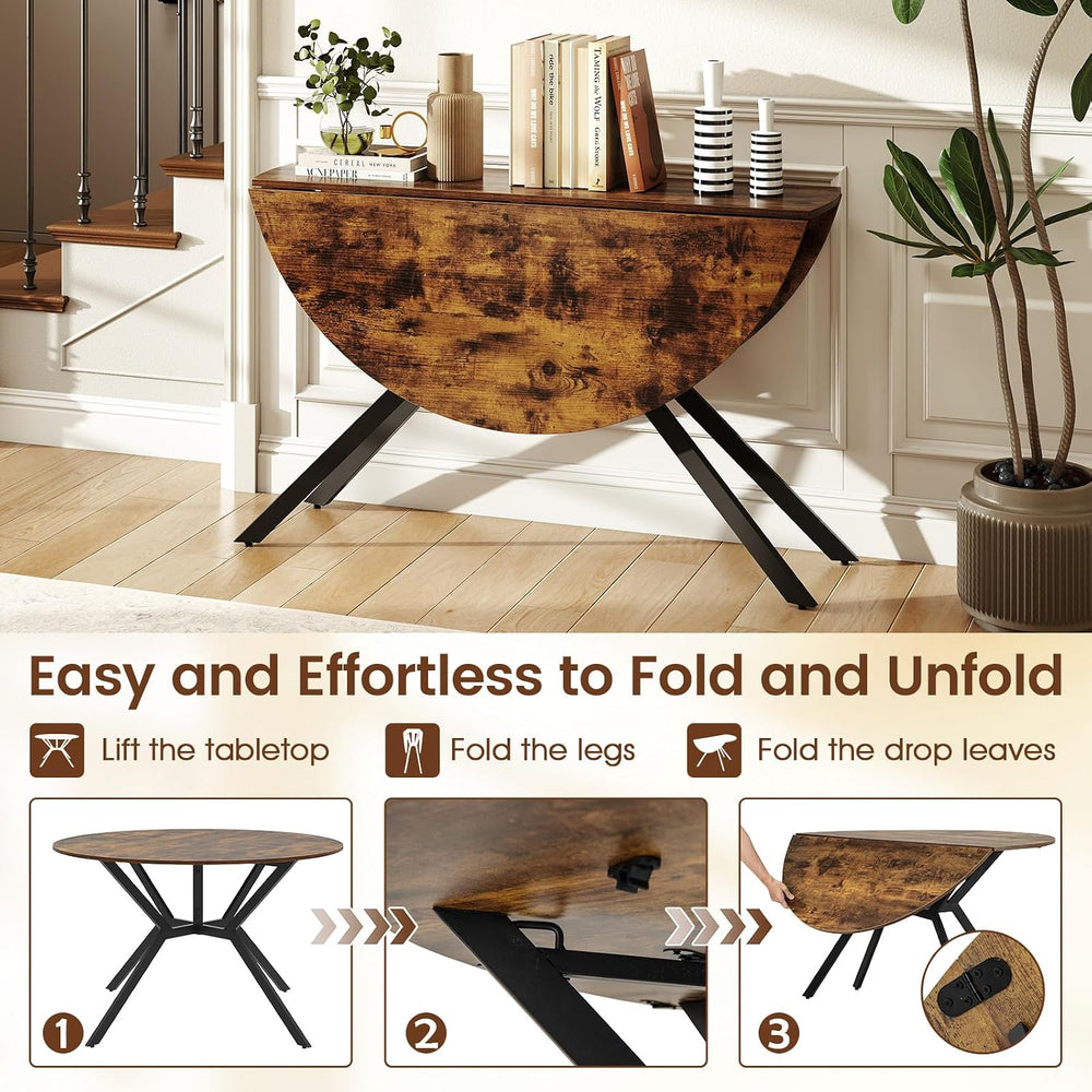 GIANTEX Folding Dining Table for 4, 47" Round Kitchen Table for Small Space