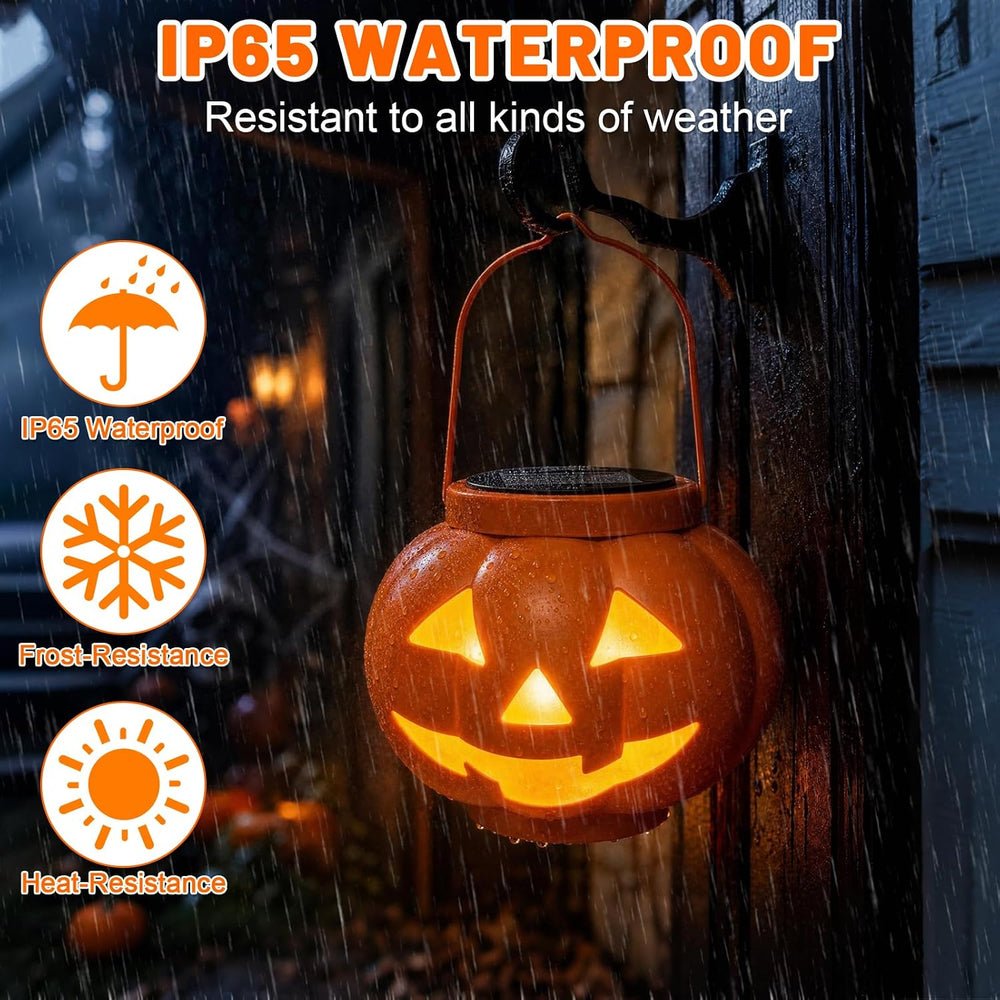 BRIGHTDECK Halloween Pumpkin Solar Lanterns 2 Pack, Jack O Lantern Pumpkin Li...