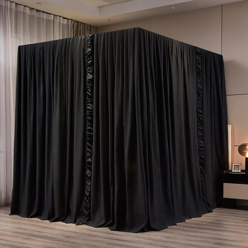 Mengersi Black Canopy Bed Curtains Queen Size,Royal Breathable Lightweight Pr...