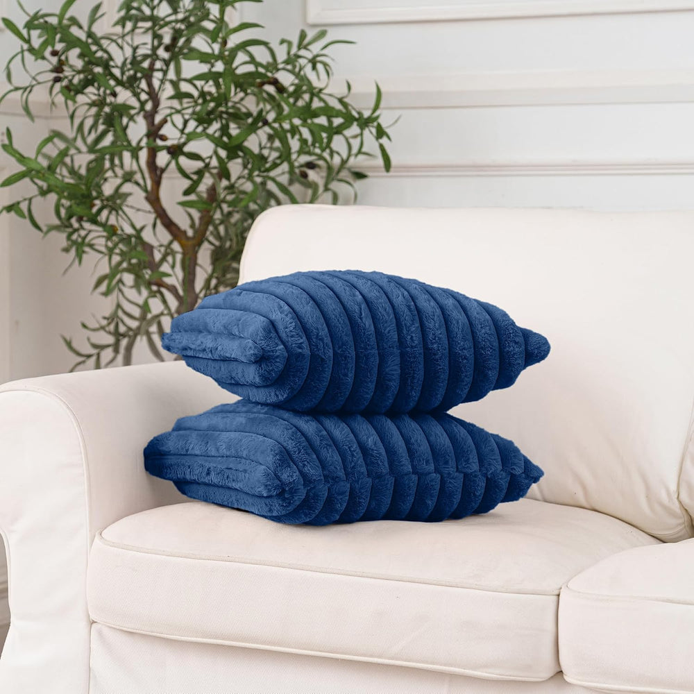 NiNi ALL Blue Faux Fur Throw Pillow Covers 24x24, Set of 2 Cushion Cases