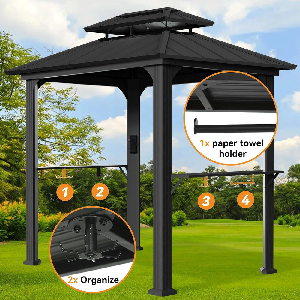 Modern Shade Aluminum Grill Gazebo 6x8 with USB Charging Power Strip, Black