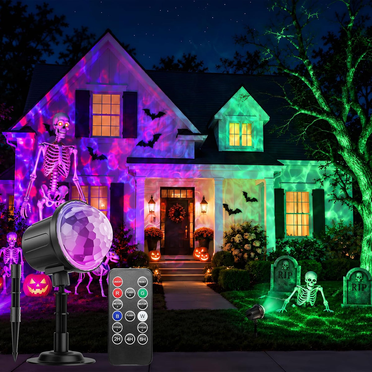Halloween Christmas Projector Lights Outdoor, Ultra Bright RGBW 15 Dynamic Water Ripple Projection Light with Remote & Timer, Memory Function, IP65 Waterproof for Halloween Christmas Party Home Decor