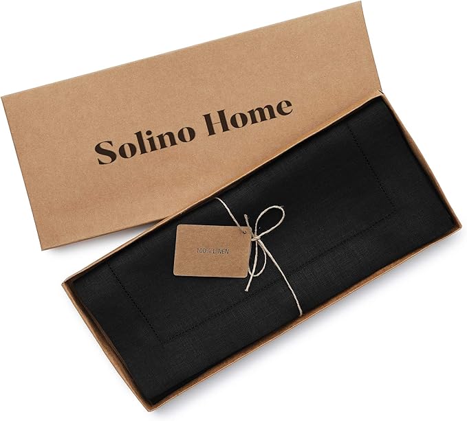Solino Home Linen Black Table Runner 120 Inches Long - 100% Pure Linen 14 x 1...