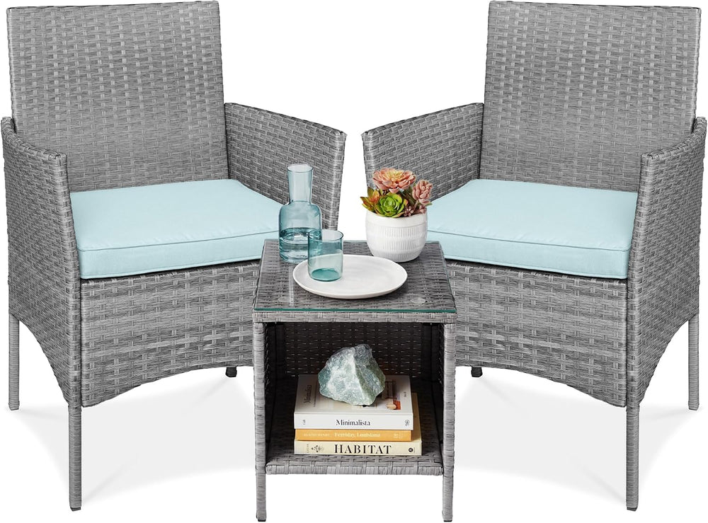 Best Choice Products 3-Piece Outdoor Wicker Conversation Bistro Set, Space Sa...