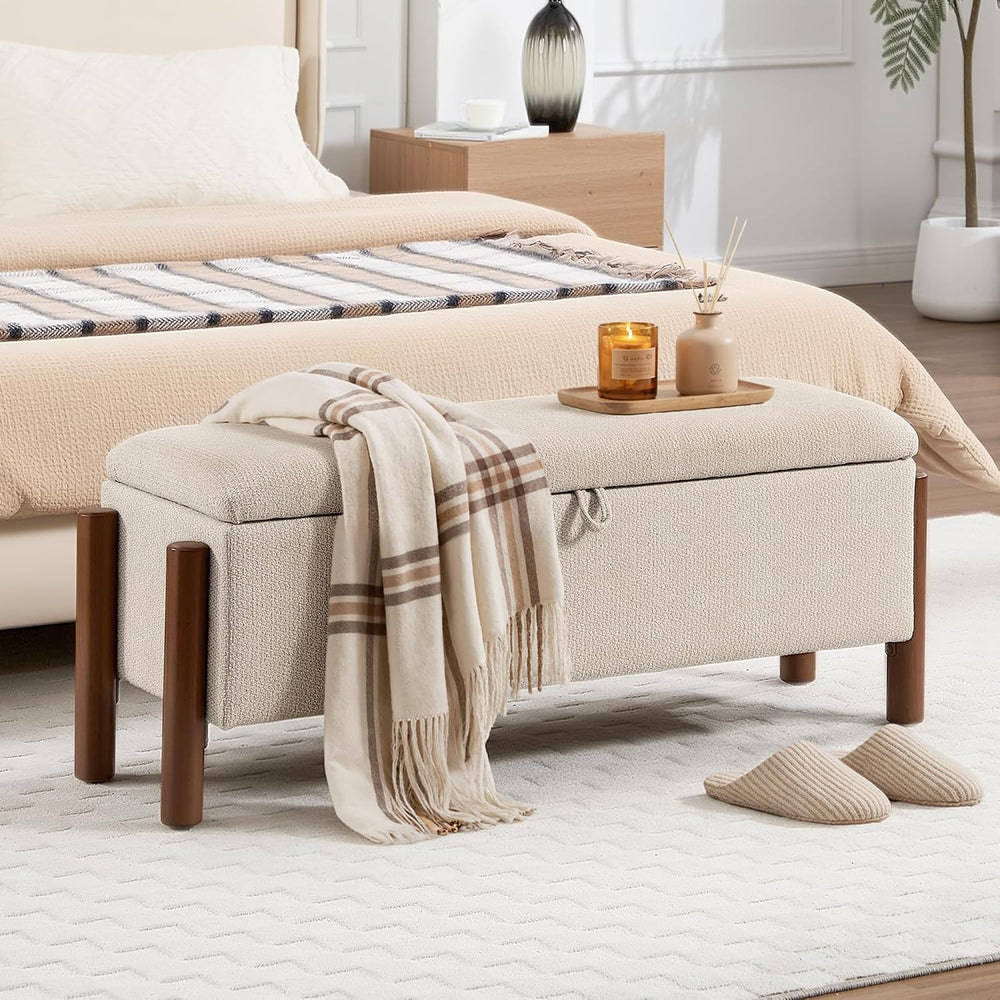47'' Modern Storage Ottoman Benches with Walnut Wood Legs Ottoman Ben...