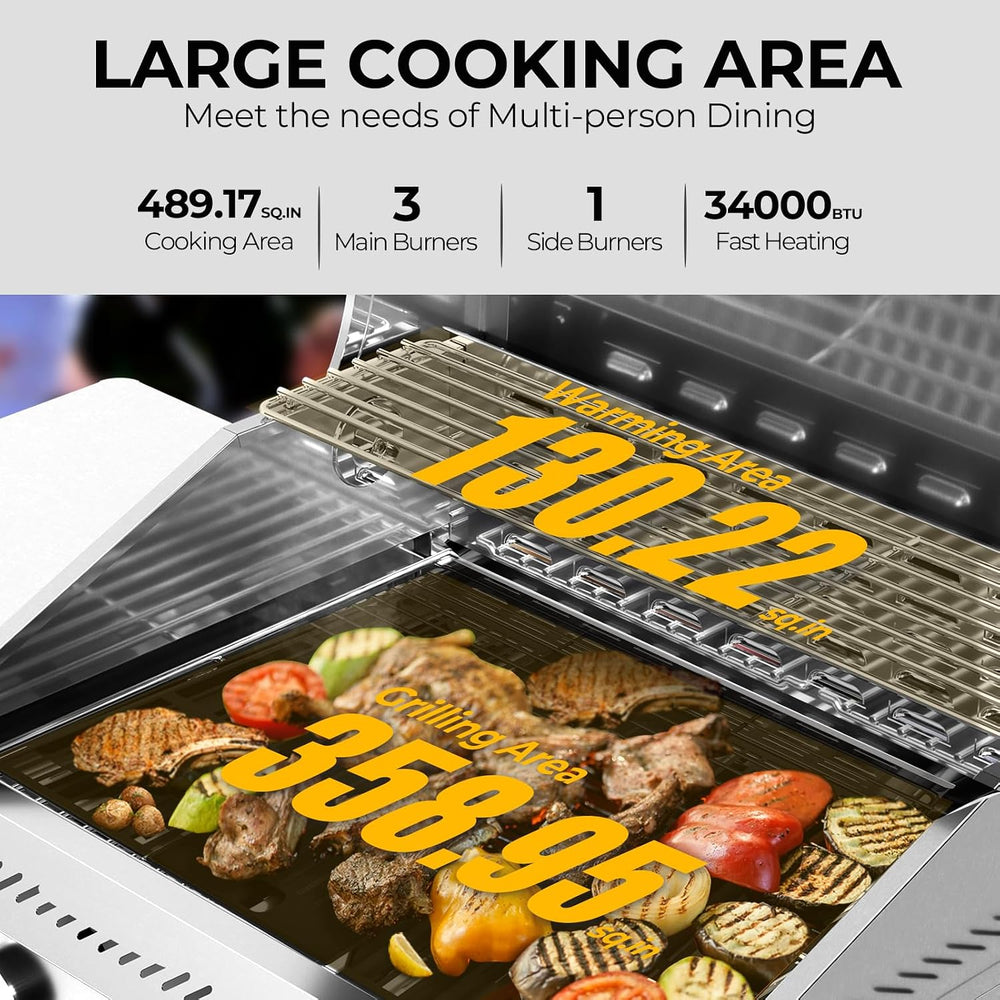 34,000 BTU 3-Burner Propane Gas Grill with Side Burner