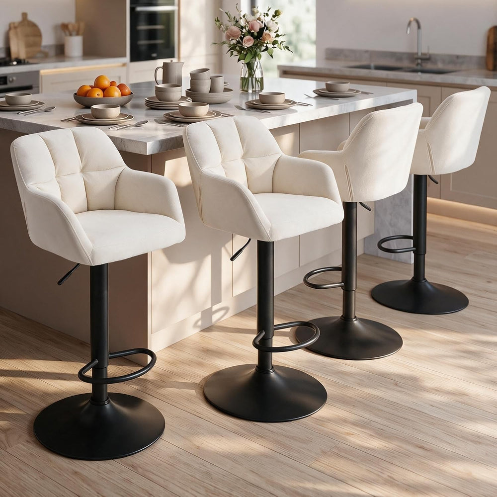 ROCITY Swivel Bar Stools Set of 2, Adjustable Height, Beige Velvet Fabric