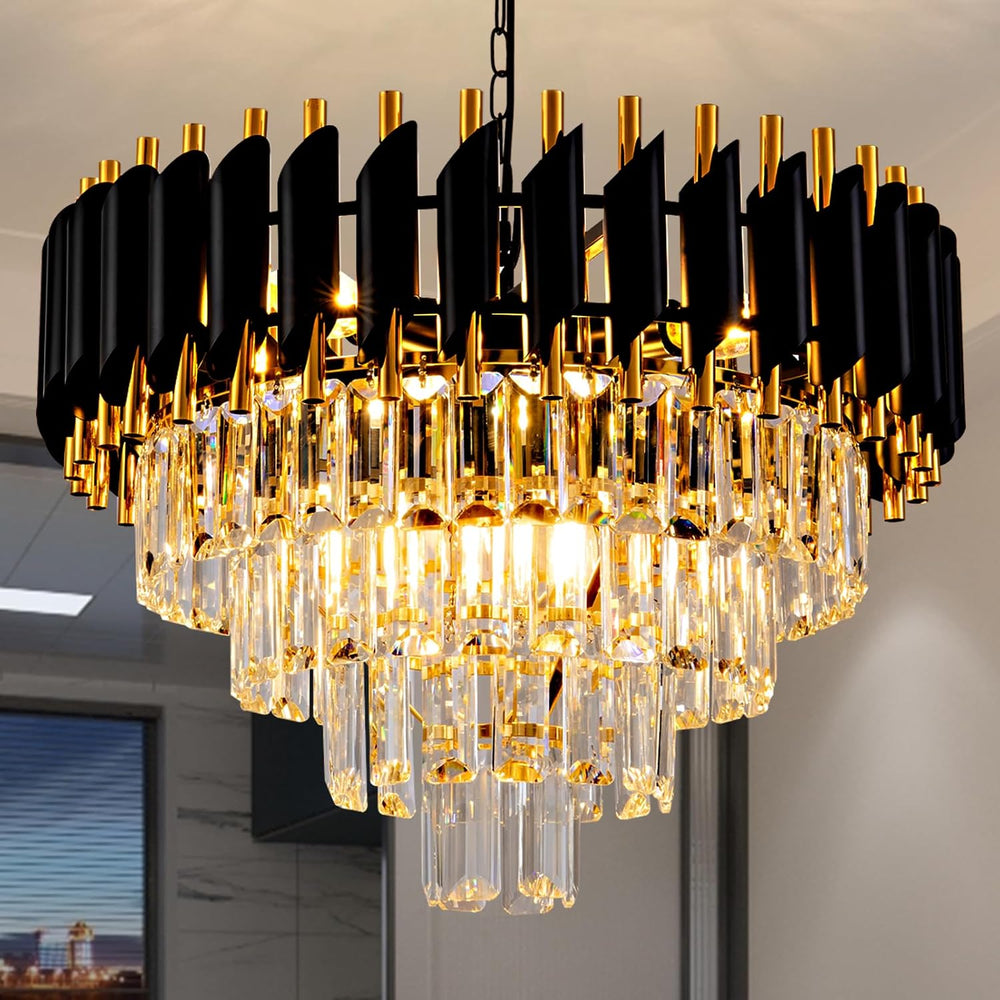 Modern Chandelier Gold and Black Crystal Chandeliers 4-Tier 20 Inch Round Han...