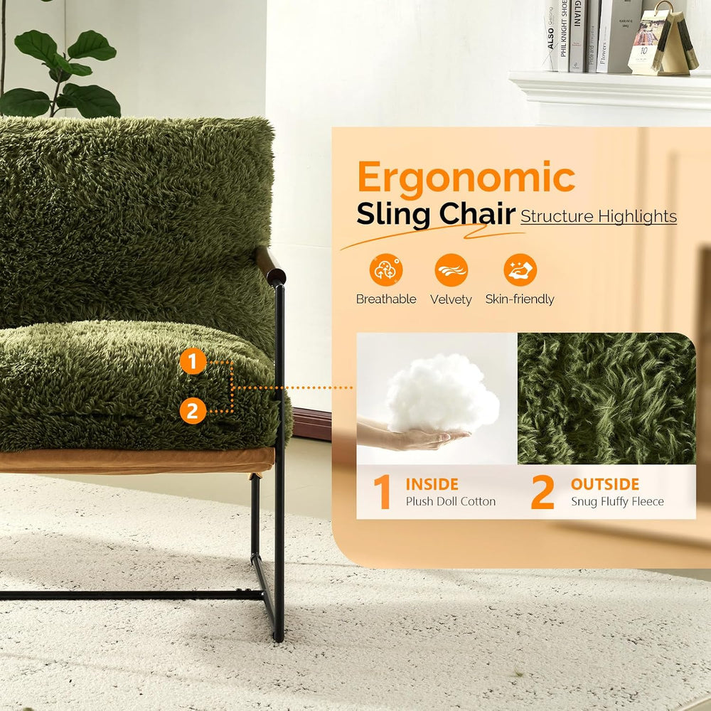 VINGLI 28" Wide Plush Upholstery Sling Modern Accent Chairs Set of 2, Cu...