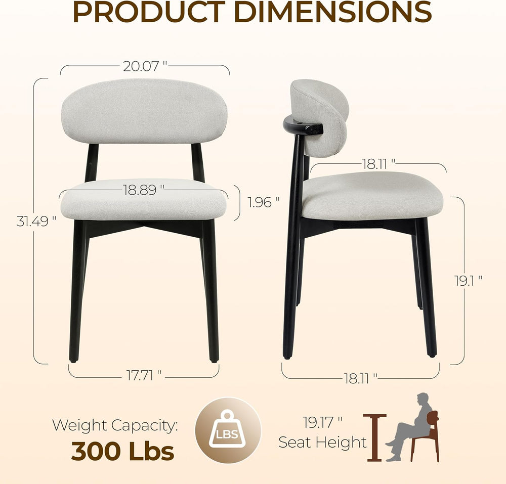Farmhouse Dining Chairs Set of 4, Mid Century Modern Wooden Linen Fabric Upho...