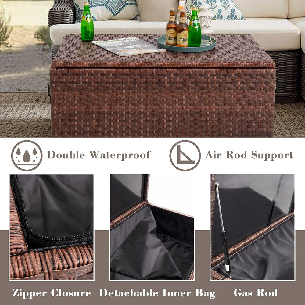 DIMAR GARDEN Outdoor Storage Coffee Table with Waterproof Cover,Patio Wicker ...
