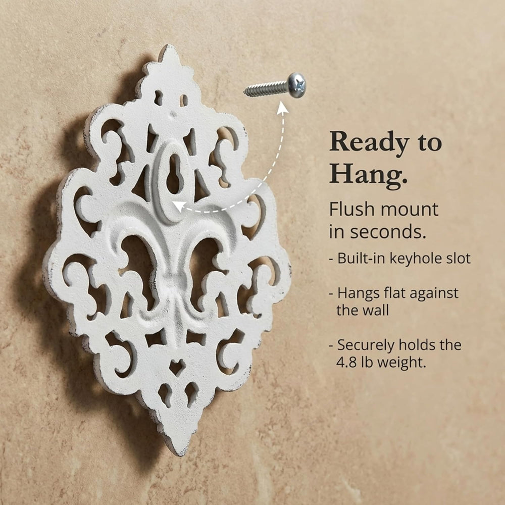 Lulu Decor, Cast Iron 14" Fleur De Lis Decoration Plaque (Antique White)