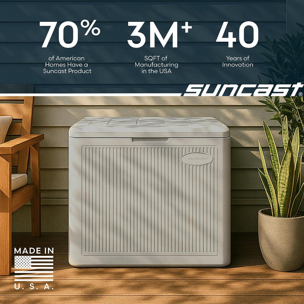 Suncast 22 Gal, Small Outdoor Storage Deck Box, Resin Reeded, French Gray