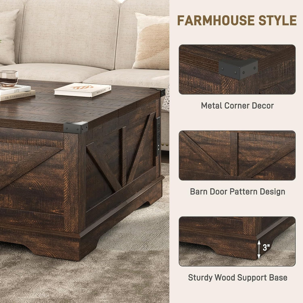 Hlivelood 40” Large Farmhouse Lift Top Coffee Table with Power Outlets and La...