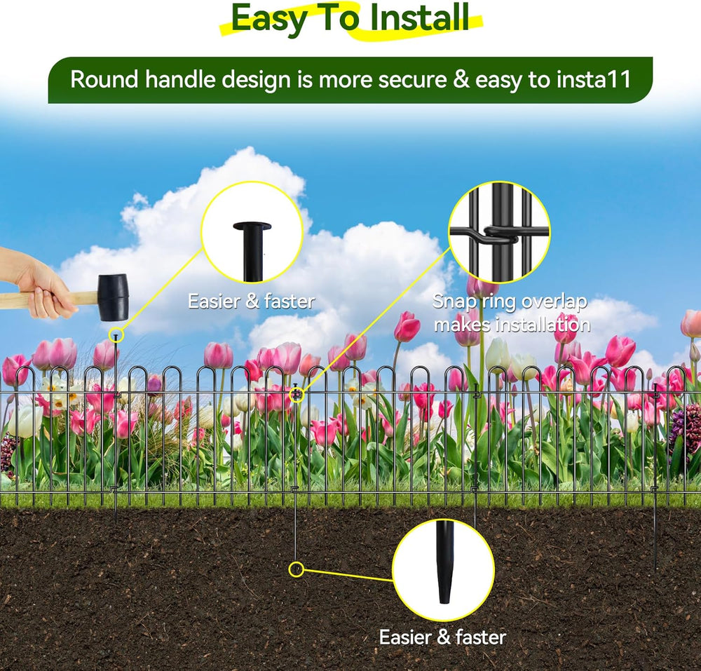 26 Panels Decorative Garden Fence, 37ft X 20in Rustproof Metal Animal Barrier...