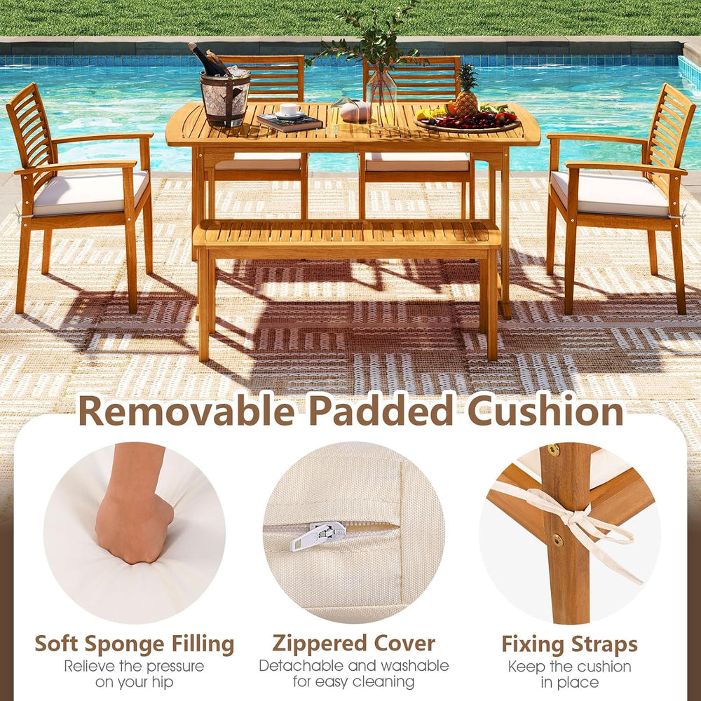Tangkula Acacia Wood Patio Dining Chairs Set of 4 for Poolside Yard Garden