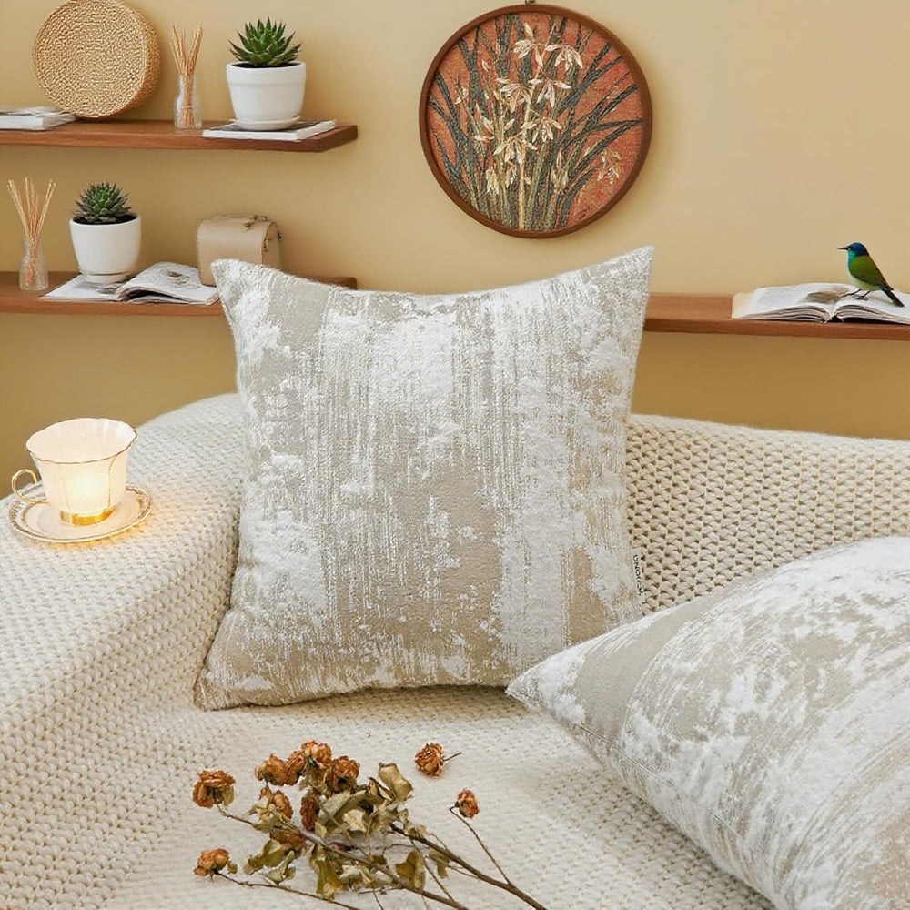 Beige Throw Pillow Covers 18x18 Inch Set of 2, Decorative Soft Plush Neutral ...