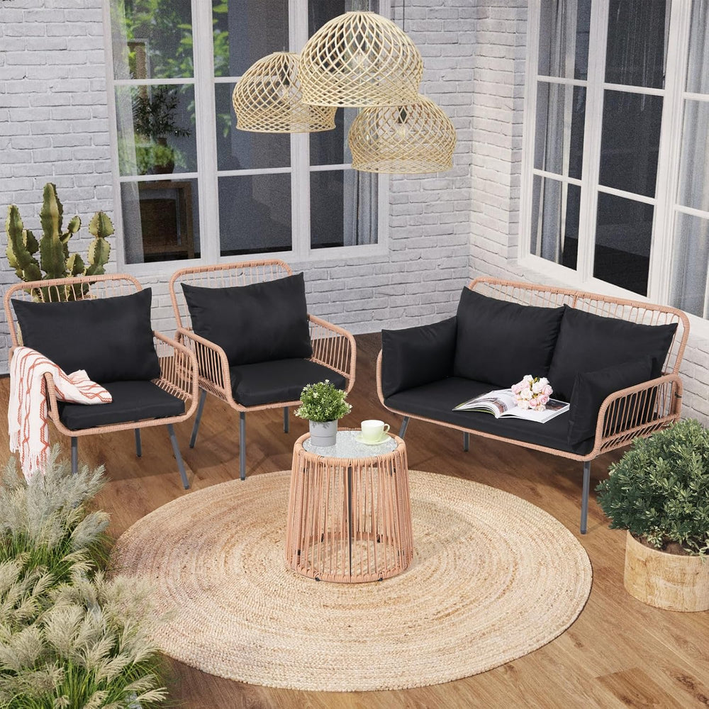 Verano Garden 4 Pieces Patio Furniture Set, Outdoor Wicker Conversation Set