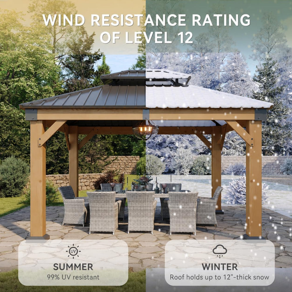 Aoxun 10' x 12' Patio Wood Gazebo Cedar Wood, Natural