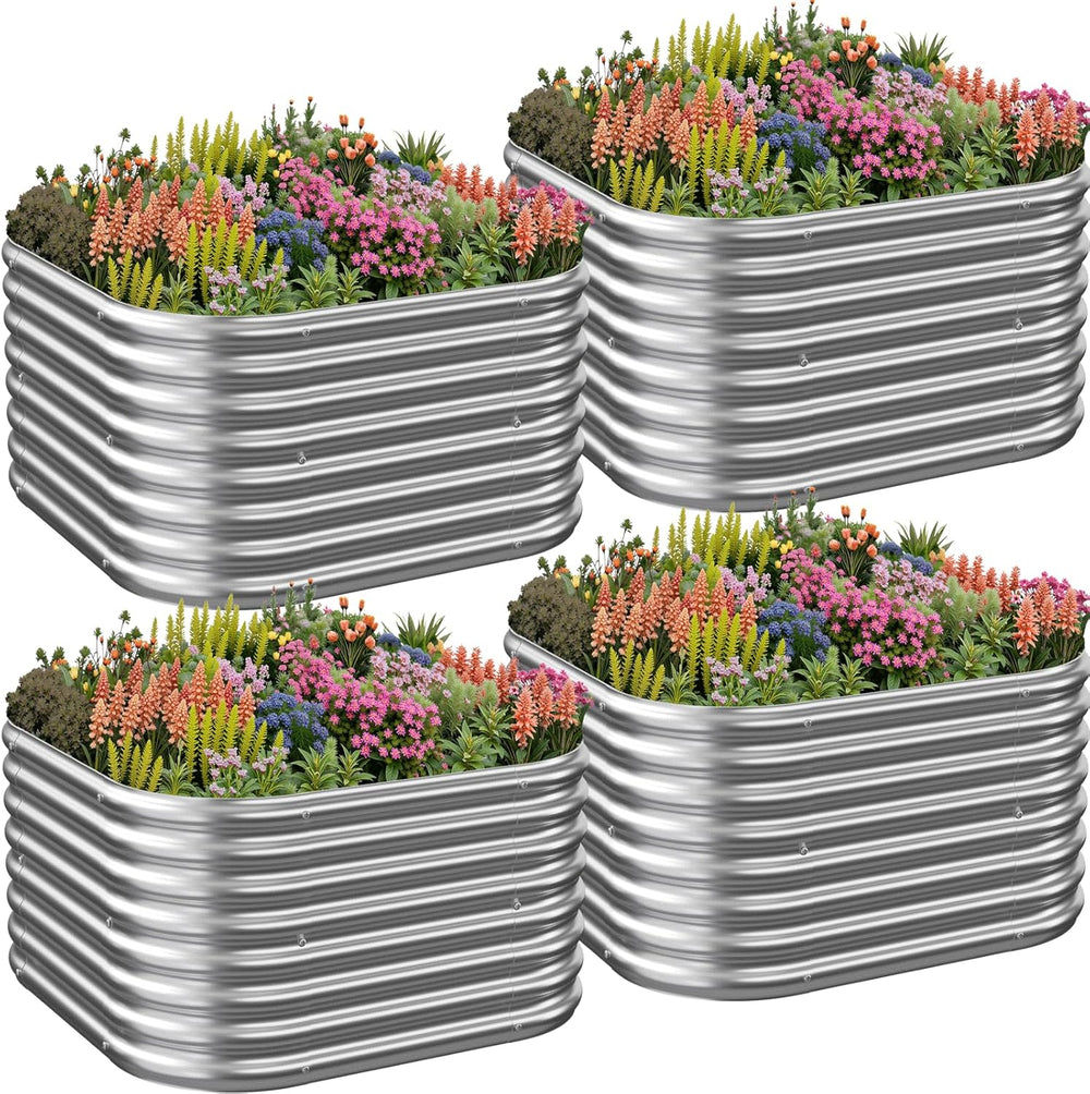 4 Pack 2x2FT Corrugated Galvanized Steel Raised Garden Bed Outdoor, Metal Abo...