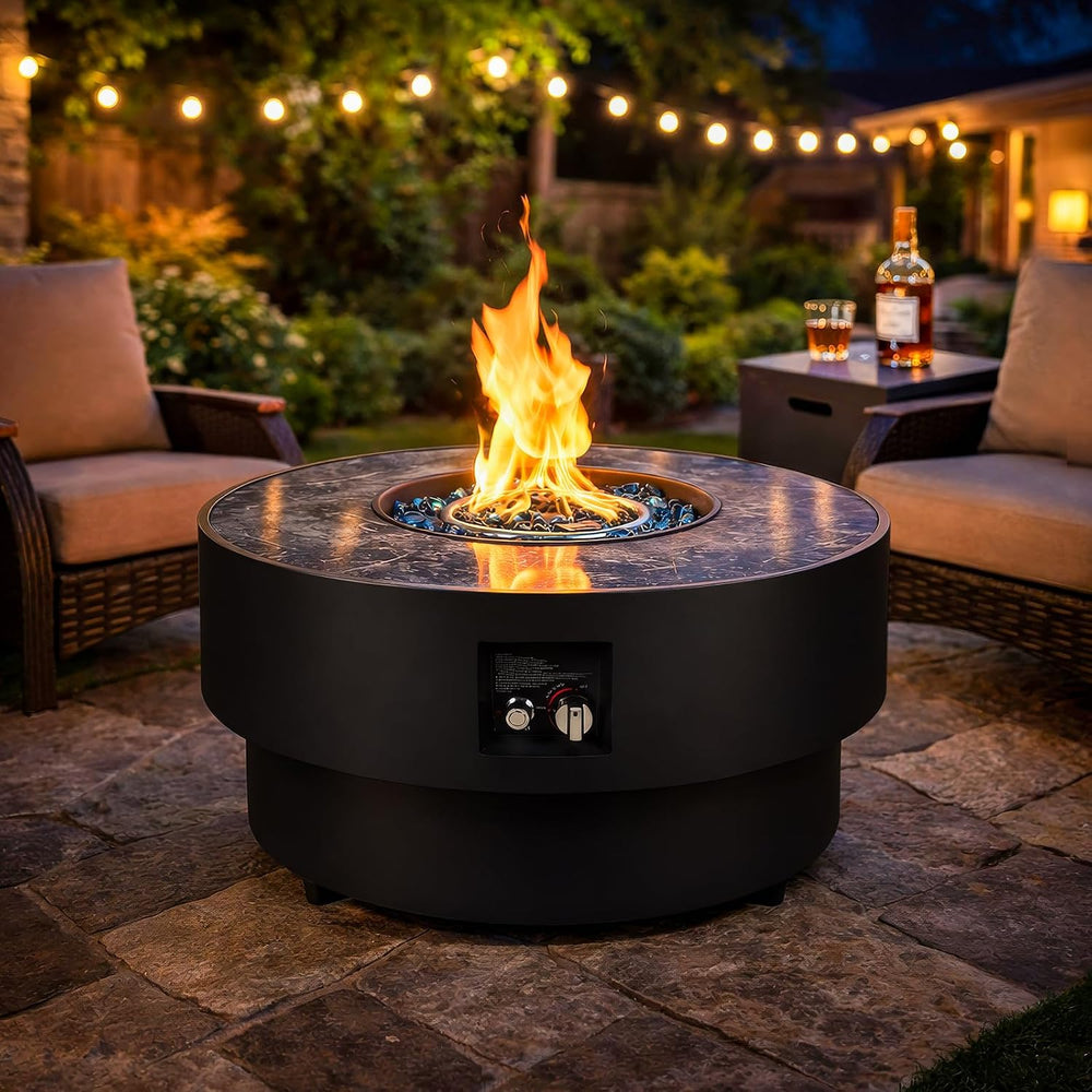 2PCS 32 Inch Round Fire Pit Table with Tank Cover, 2-in-1 Outdoor Propane Fir...