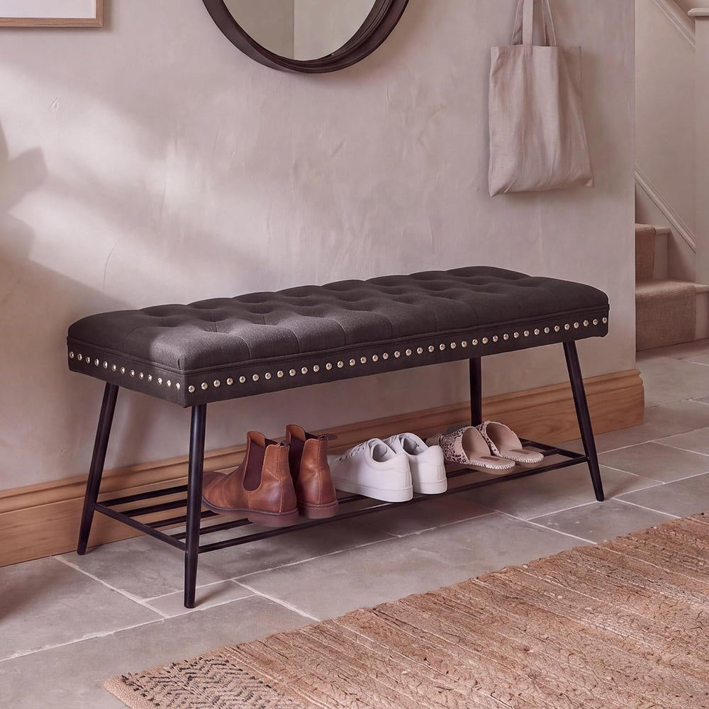 Mistpople Thick Cushioned Shoe Bench, Entryway Bench with Metal Shoe Rack, Up...