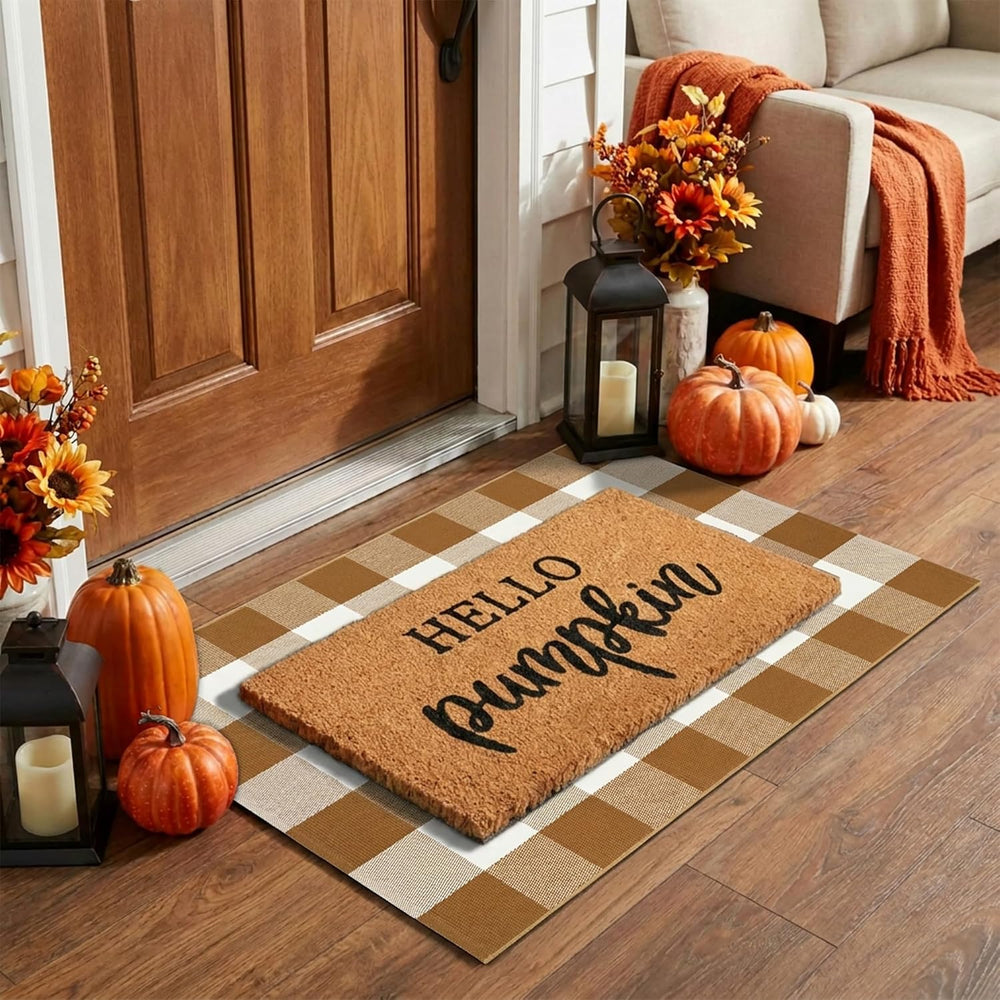 Fall Decor Door Mat Combo Set, 100% Coco Coir Welcome Mat + 28 x 43 Inches Co...