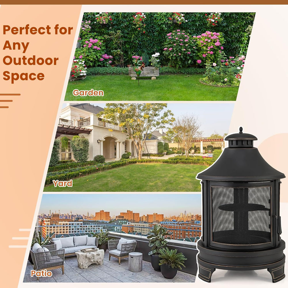 Giantex 2 in 1 Outdoor Fire Pit with Grill, 30 Inch Metal Chiminea, Wood Burn...
