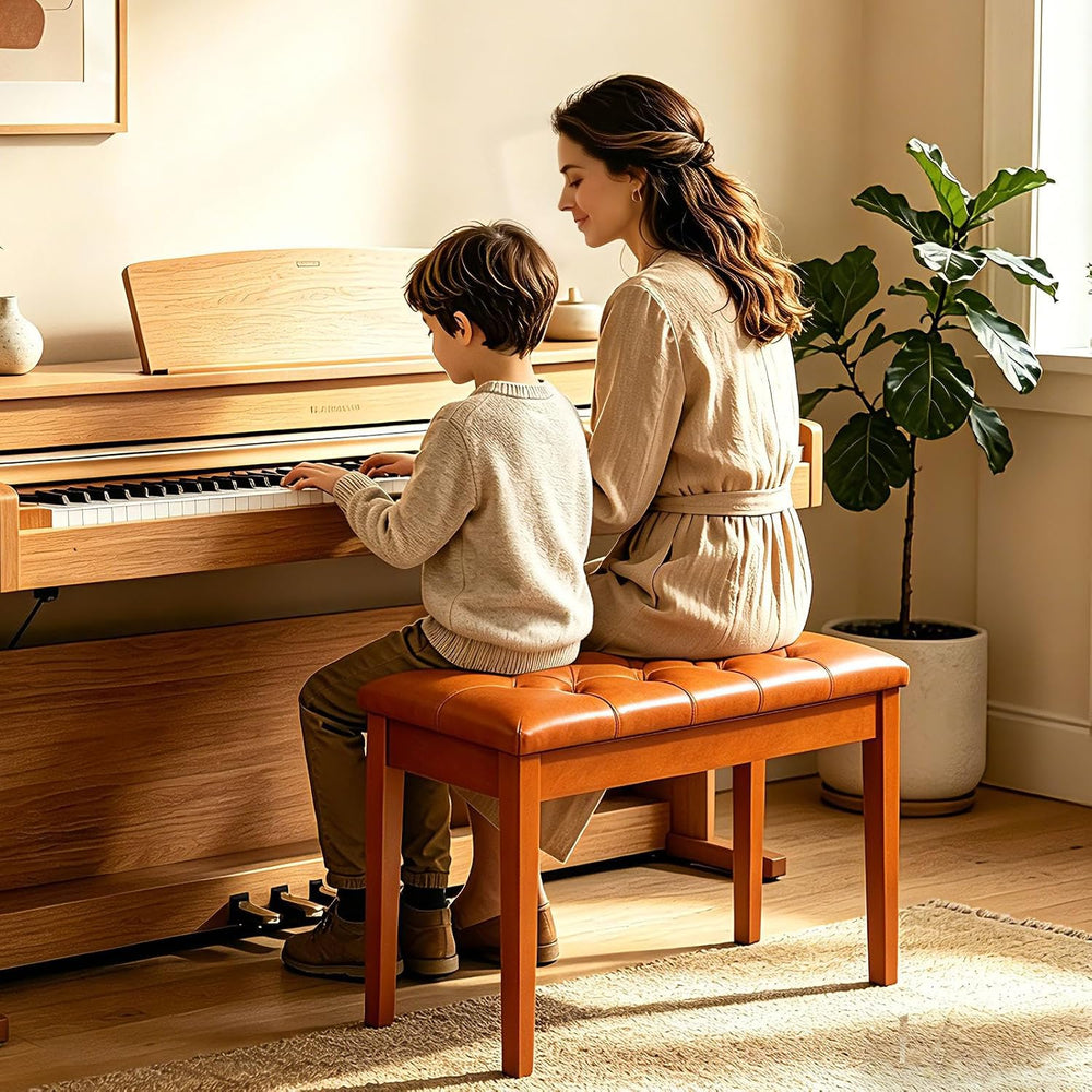 AODSK Solid Wood Duet Piano Bench with Storage, Double Keyboard Piano Benches...