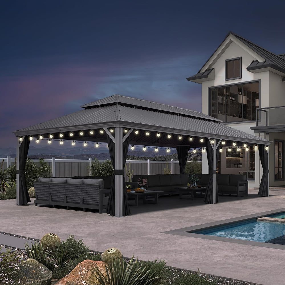 PURPLE LEAF Outdoor Gazebo 14' x 28' w/Lights & 4.7" Thick P...