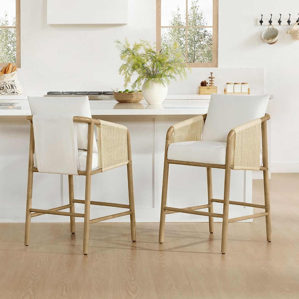 CHITA 27" Counter Height Bar Stools Set of 2, Boho Woven Paper Cord Coun...
