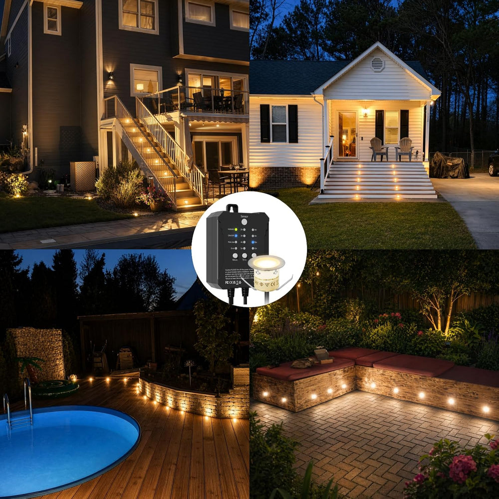 20 Pack Dimmable Recessed Deck Stair Lighting All-in-one with Timer Photocell...
