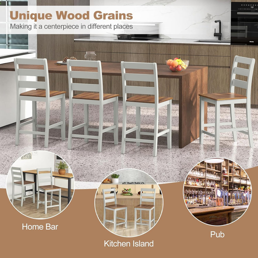 COSTWAY 24'' Wooden Counter Height Chairs Set of 2 with Ladder Back S...