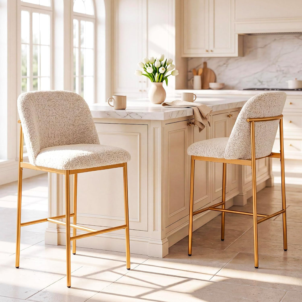 COLAMY Counter Height Bar Stools Set of 4, Modern Tweed Upholstered Kitchen I...