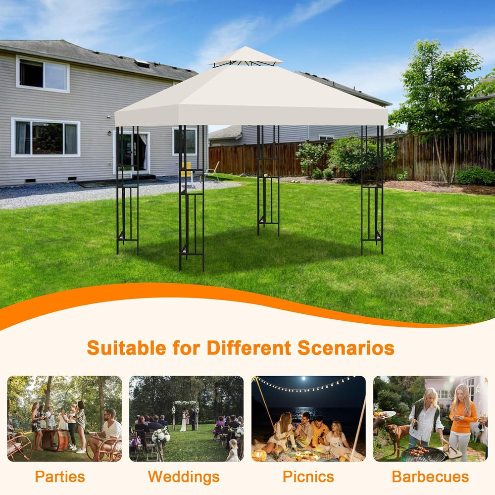 10x10 Gazebo Replacement Canopy, Double Tiered Canopy Cover Top with Ventilat...