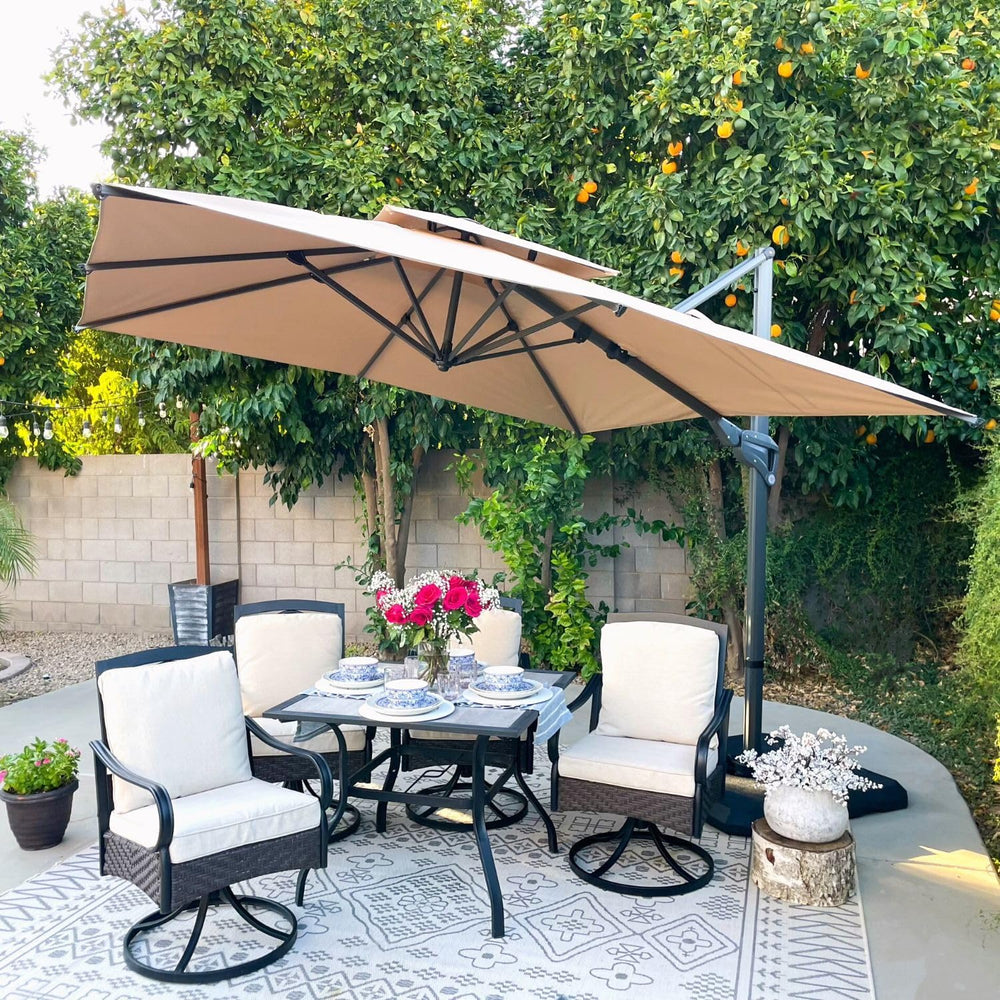 10ft Cantilever Patio Umbrella - 360° Rotation & Infinite Tilt Beige