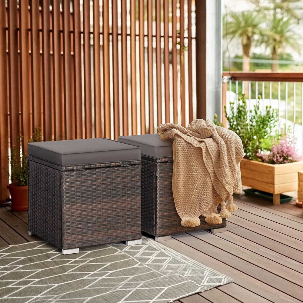 RELAX4LIFE Wicker Outdoor Storage Ottoman, 2-Piece Rattan Footstool w/Removab...