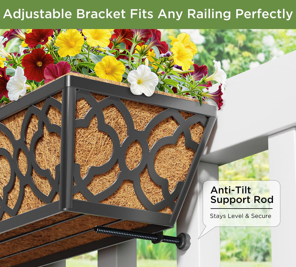 Y&M Deck Railing Planter Boxes, Adjustable Balcony Planter for Outdoor Pl...
