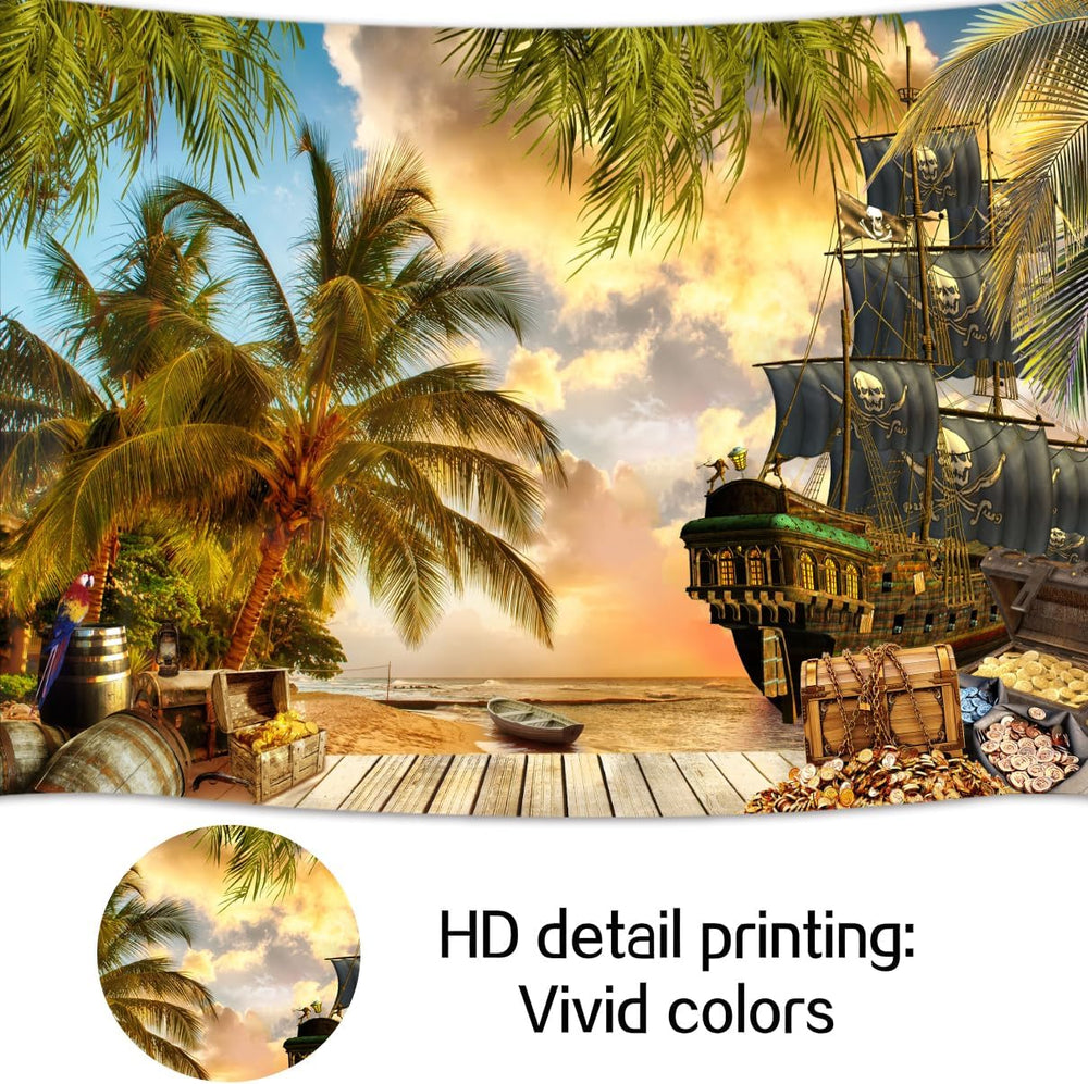 10X8ft Pirate Theme Photo Backdrop Photography Background, Pirate Ship Treasu...